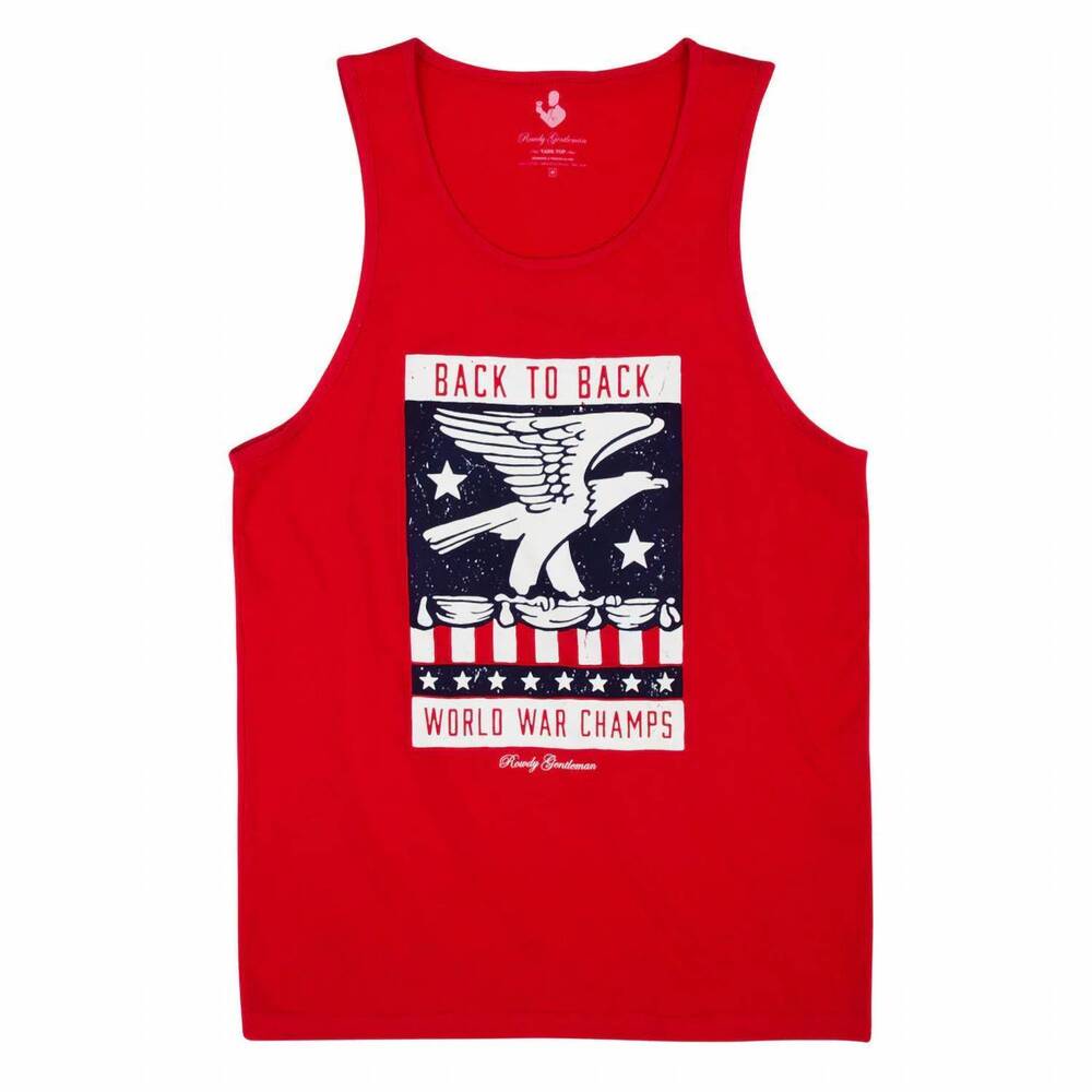 NEW ROWDY GENTLEMAN men's back to back stamp tank top in red